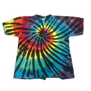 Vintage Rainbow Tie Dye Sundog Shirt Mens XL Spiral Made in USA 100% Cotton